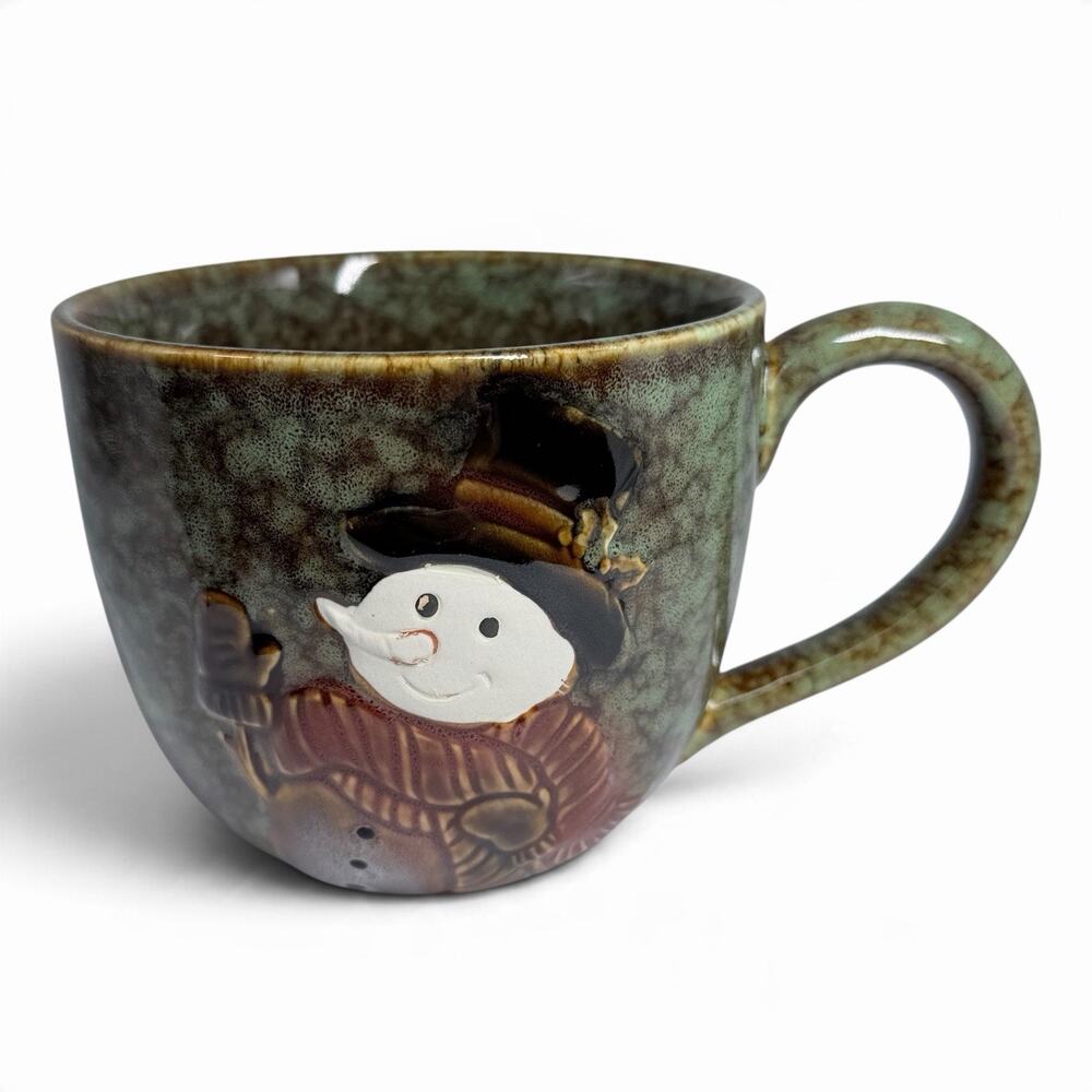 Burton Snowman Ceramic Soup Mug or Oversized Coffee Mug Green Brown 30 oz